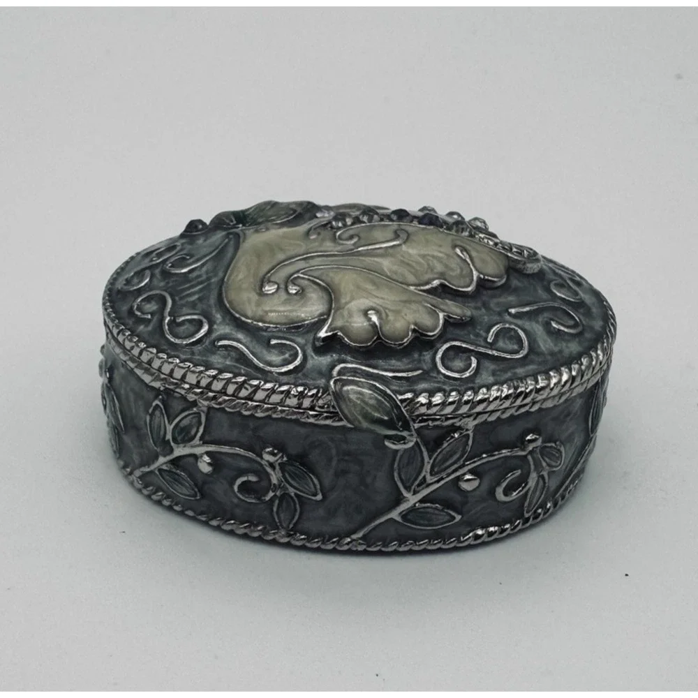 Monet Dove Emerald Green Enamel Ring Jewelry Trinket Box Small‎